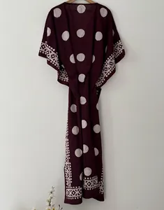 Premium Purple Block Print Cotton Kaftan <b>Dress</b> <b>Boho</b> Floral Caftan with V Neck Short Sleeves and Tie Waist <b>Summer</b> <b>Dress</b> - Product Image 1