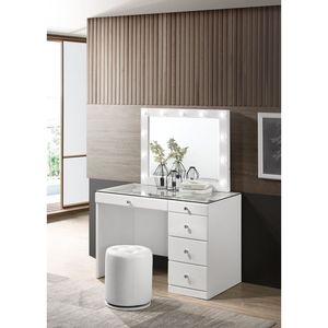 Tabouret de vanité pivotant rond Glam Contemporary, 1 pièce, blanc, siège rembourré capitonné - Product Image 4