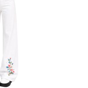 Jeans de Pierna Ancha con Bordado Floral Blanco para Mujer, Pantalones de Mezclilla de Cintura Alta, Corte Holgado, Ropa Casual Urbana, Personalizable OEM ODM - Product Image 4
