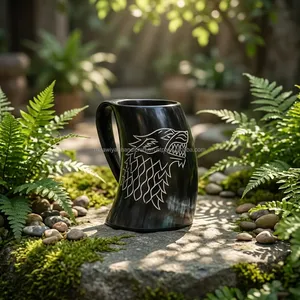 Mug en corne de bœuf sculpté avec motif loup, forme naturelle, thème animalier, pièce d'art de collection, durable, écologique, tasse à boire, chopes - Product Image 6