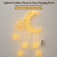 Décoration murale en forme de croissant de lune doré pour l'Aïd du Ramadan avec six étoiles perlées, à LED à piles, modèle MS618, pour la vente en gros