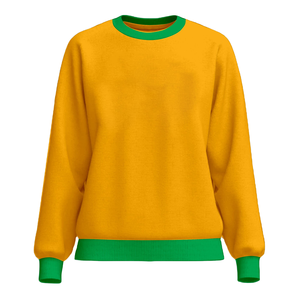 Sweat-shirts à col rond jaunes avec logo personnalisé et bordure verte, coupe classique, en molleton, style décontracté, couleur unie, manches longues - Product Image 1