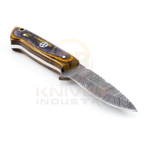 Couteau de chasse et de camping artisanal en acier Damas, manche en bois, étui en cuir véritable, lame fixe, survie en plein air - Product Image 2