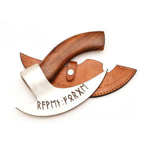 Couteau à pizza Burraq personnalisé fait main en acier au carbone, lame de 9 pouces, longueur totale de 11 pouces, manche en bois de rose, étui en cuir, style hache Tomahawk - Product Image 2