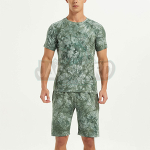 Ensemble de shorts décontractés pour hommes, style hiver, jacquard, t-shirt à manches courtes, ensemble de survêtement uni, 2 pièces, 100% coton - Product Image 4