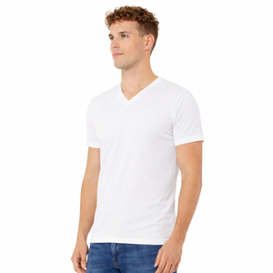 Camiseta de punto 100% algodón para hombre, cuello en V, ajuste regular, manga corta, color liso, transpirable, ecológica, en blanco para serigrafía - Product Image 1