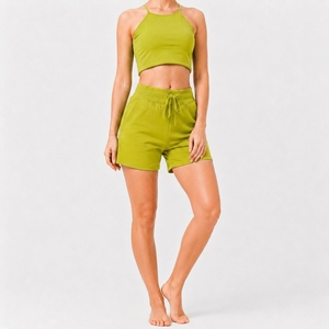 Womens Casual Matching Outfit With Sleeveless Crop Top And Adjustable Drawstring Pocket Shorts - Product Image 5