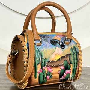 Trending Designer Western Cactus UFO <b>Tooled</b> Leather Speedy Bags Genuine Cow Leather Crossbody Travel <b>Small</b> Duffel Bag for Women - Product Image 1