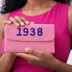 Pochette de soirée rose 1938 perlée, faite main avec perles de rocaille, sac à main style sororité personnalisé, fournisseur OEM en gros - Product Image 2