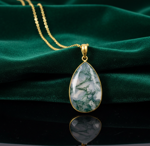 Collier en Agate Mousse de 16 Pouces, 15g, en Argent 925, Fait Main, Bijoux Fins, Cadeau d'Anniversaire, Best-Seller - Product Image 1