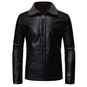 Chaqueta de Cuero Marrón para Hombre, Cuello Mao, Cierre de Cremallera, Estilo Casual, Forro de Cuero, Ropa de Invierno, Corte Ajustado, Calefactable, LONG MISSION - Product Image 6