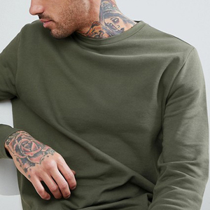 Sweat-shirt à col rond pour homme, vert olive, coupe classique, couleur unie, tricot en coton, pull décontracté, vêtements d'automne - Product Image 3