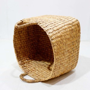 <b>Square</b> Rustic Water Hyacinth Eco-Friendly Handwoven Storage <b>Basket</b> & Belly Hamper with Handles - Product Image 4