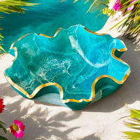 Bol décoratif en résine époxy écologique aux couleurs océaniques moyennes, design géode, forme de fleur, peint à la main, BINSADIQ CRAFTS Inde