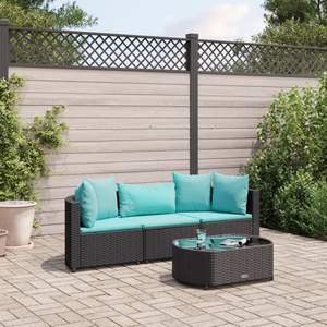 Ensemble de 3 canapés de patio noirs et bleu aqua, ensembles de jardin élégants - Product Image 1