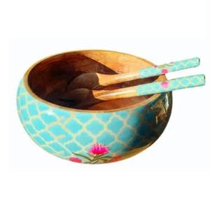 Tazón para Servir Comida, Frutas y Pasta, Forma Redonda, Portátil, Diseño Artesanal, Tazón de Madera con Estampado Esmaltado, Gran Venta - Product Image 1