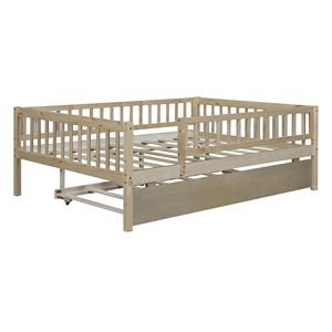 Lettino in Legno per Bambini a Grandezza Naturale con Letto Estraibile e Sponde di Sicurezza in Legno Naturale - Product Image 4