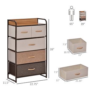 Cassettiera a 5 cassetti autoportante per camera da letto, organizer a 4 livelli con struttura in acciaio, legno d'acero e rovere - Product Image 3