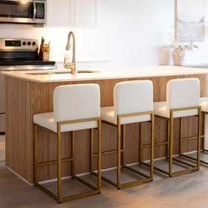 Metal <b>Bar</b> Chairs, Indoor <b>Outdoor</b>, Stackable, Matte White Leather <b>Bar</b> Chair Counter Height <b>Bar</b> Chair <b>Set</b> Of 2 - Product Image 3