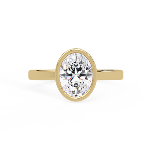 Anillo de Compromiso Minimalista con Bisel Ovalado y Diamante Cultivado en Laboratorio de 1.0ct 2.0ct 3.0ct, Oro Amarillo de 14K, Certificado IGI, Joyería Personalizada - Product Image 5