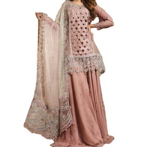 Fashionista International Elegant Pink Embroidered Chiffon Floor-Length Reversible Salwar Kameez <b>Net</b> <b>Dupatta</b> Indian/Pakistani - Product Image 1