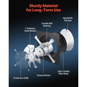Ventilatore di Scarico a Parete ad Alta Velocità da 6 Pollici, 308 CFM, Controllo On/Off, Basso Consumo, Ventilatore di Ventilazione Portatile - Product Image 5