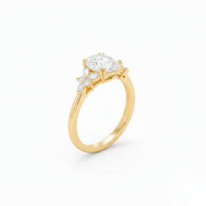 แหวนเพชรทรงรี DEF Color VS VVS Clarity ประดับเพชรแล็บ ตัวเรือนทองคำแท้ 18K ดีไซน์ลายดอกไม้ แหวนสไตล์วินเทจ แหวนหมั้น แหวนสวยงาม - Product Image 4