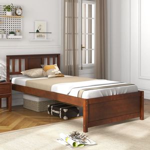 Cama de Plataforma de Madera con Cabecera y Soporte de Láminas de Madera, Muebles de Dormitorio Elegantes y Naturales - Product Image 3