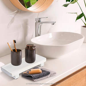 Petit distributeur de savon sur socle rustique écologique en bois d'acacia blanc plateau de vanité cuisine comptoirs de salle de bain hôtel usage domestique - Product Image 6