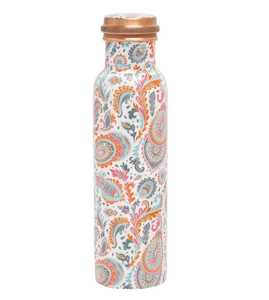 Botella de Agua de Cobre Puro de Diseño, Protección a Prueba de Fugas, Beneficios para la Salud Ayurvédica y del Yoga, 1000 ml, Diseño Rosa Meena, Paquete de 1 - Product Image 1