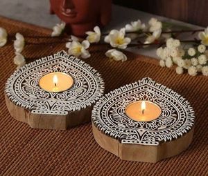 Portavelas de madera impresa para el hogar, bodas, decoración festiva, recién llegado, recipiente para velas para decoración de mesa y uso en aromaterapia - Product Image 4