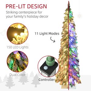 Albero di Natale Sottile Preilluminato da 150 cm con 150 Luci LED Calde, Effetto Neve e Design a Raggi di Luce Verso il Basso, 210 cm per Decorazioni Natalizie - Product Image 4