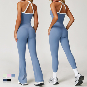 Leggings de yoga taille haute sans coutures, longueur intégrale, couleur unie, pour femme, avec design dos évidé, en Spandex/Nylon respirant - Product Image 6