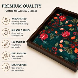Plateau de rangement carré en bois, motif floral, finition laquée, style moderne, utilisation en cuisine, multifonctionnel, compatible lave-vaisselle, capacité 0-1L - Product Image 4