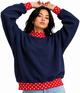 Custom Women's Oversized <b>Mock</b> <b>Neck</b> Sweatshirt Letter Applique Gingham Sleeve Casual Drop Shoulder <b>Top</b> - Product Image 1