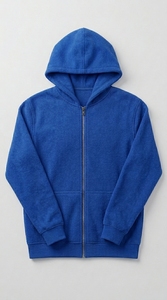 Sweat-shirt à capuche zippé en polaire bleu pour homme, coupe ample, décontracté, pour l'hiver, 100% coton, uni - Product Image 1