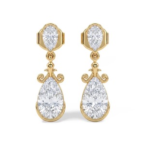 Boucles d'oreilles pendantes en or jaune 9K avec diamants de laboratoire taille poire 1,98 CTW, double poire, bijoux fins, vente en gros OEM - Product Image 1