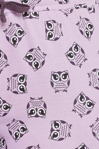 Ensemble décontracté pour femme en coton tricoté respirant à manches courtes avec imprimé hibou violet et fermeture boutonnée - Product Image 5
