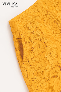 Shorts VIVI KA para Mujer, Cintura Alta, Encaje Amarillo, Sólidos, Elegantes, Corte Regular, Cintura Elástica, Tejido de Poliéster, Cierre de Botones, Antiarrugas - Product Image 3