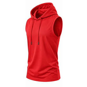 Sudadera sin mangas roja para hombre, sudadera sin mangas con cordón, sudadera sin mangas personalizada, sudadera sin mangas con logo, sudadera sin mangas. - Product Image 4