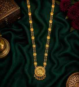 ขายส่ง14K 18K 24K สร้อยคอชุบทอง lakshmi Mala โซ่วัดยาวจี้เหรียญ lakshmi ห้อยลูกปัดห้อยพู่ - Product Image 2