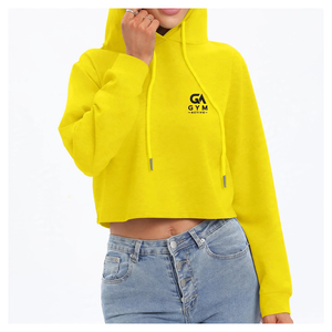 GYM ACTIVE Women's Hooded <b>Crop</b> <b>Top</b> <b>Yellow</b> Full Sleeve Solid Color Casual Woven Breathable Quick Dry Eco-Friendly Canvas - Product Image 2