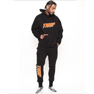 Survêtement de sport unisexe de haute qualité avec logo personnalisé, couleur unie, sweat-shirt à capuche uni, costume de sport deux pièces brodé pour hommes de grande taille - Product Image 2