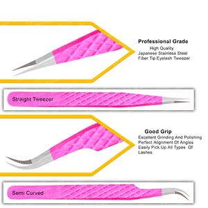 Pinzas de extensión de pestañas de aislamiento Antiestático de acero inoxidable japonés, pinzas de Color rosa con punta de agarre de diamante - Product Image 5