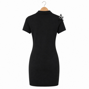 Heritage Masonic Regalia Delta Sigma Greek Sorority Embroidery Women Cotton <b>Long</b> <b>Dress</b> With Short <b>Sleeves</b> Full Black <b>Dress</b> - Product Image 3