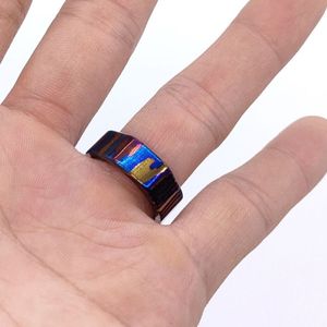 NEW FRIENDS INDUSTRY Anillo de banda de eternidad hecho a mano de acero inoxidable y Timascus con patrón profundo, forma estética, duradero y vintage - Product Image 4