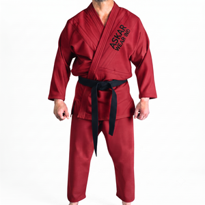 ASKAR Men's <b>Red</b> Judo Gi Uniform Durable Martial Arts Wear Cotton Material Black <b>Belt</b> Included - Product Image 1