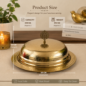 Handmade Pure Copper Food Serving <b>Tray</b> <b>with</b> Dome <b>Lid</b> | Hammered Copper Serving Platter <b>with</b> Cover | Luxury <b>Buffet</b> Food Warmer - Product Image 5