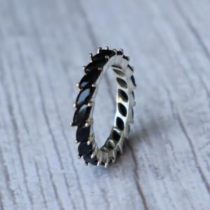 Bague éternité en onyx noir, argent sterling 925, pierre précieuse marquise, style Art Déco vintage, bijoux fins, cadeau pour femme - Product Image 2