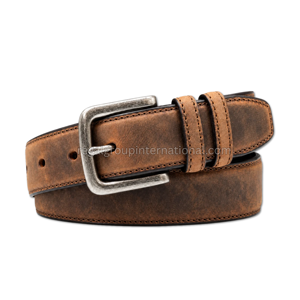 Wholesale Crazy Horse Leather <b>Belt</b> for Men Vintage Distressed Brown Grain Leather <b>Belt</b> with Antique <b>Silver</b> Pin <b>Buckle</b> - Product Image 1